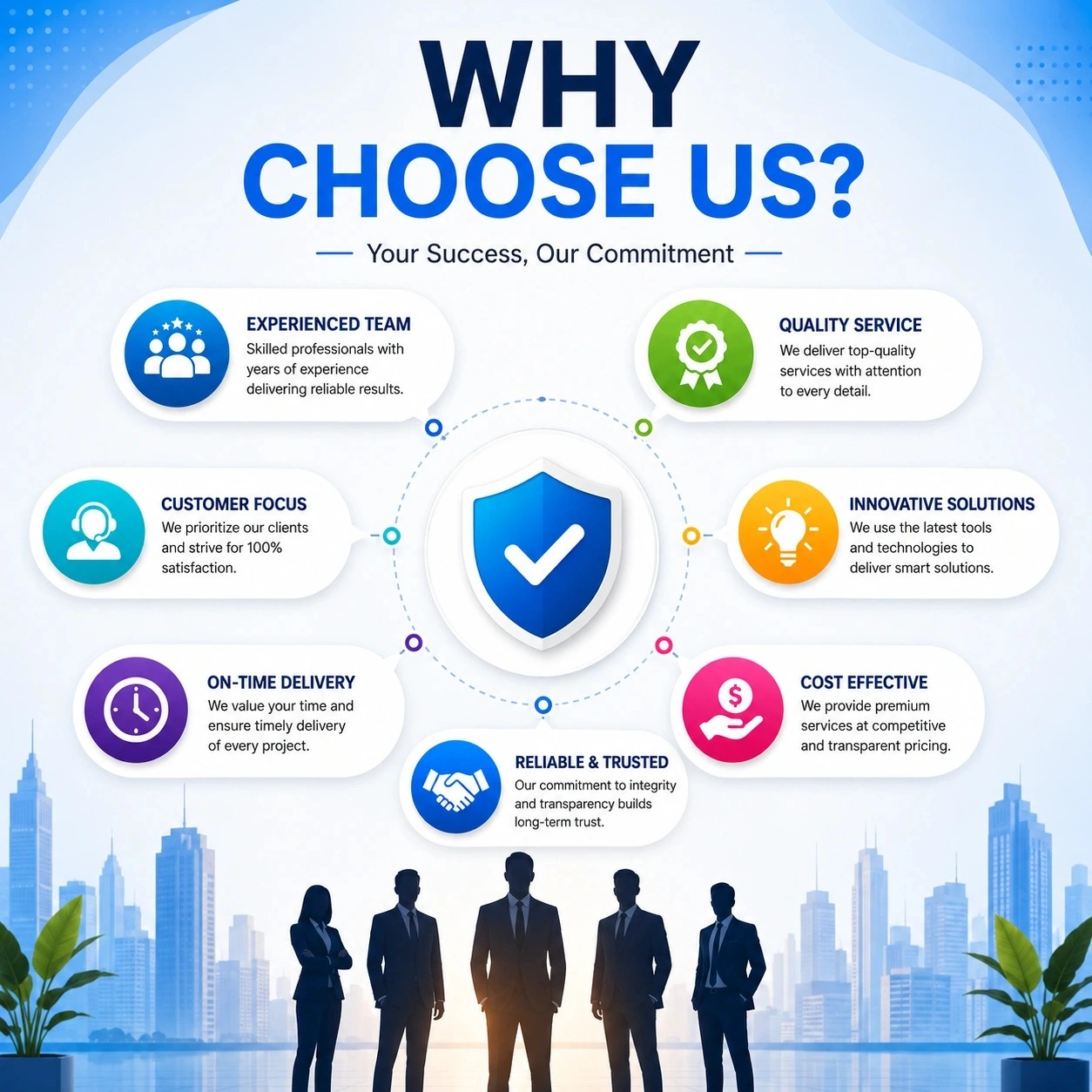 Why Choose Us banner highlighting key business benefits and services